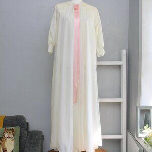 Leonora Vintage Cream Layered Chiffon Pink Ribbon Women's Lingerie Robe Size 10